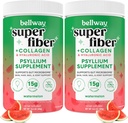 Bellway Super Fiber Powder + Collagen (2 Pack), Polvere senza zucchero Psyllium Husk con Peptidi di collagene e acido ialuronico per la salute del fegato, pelle sana, unghie, ossa e giunti, anguria (21.2 oz)