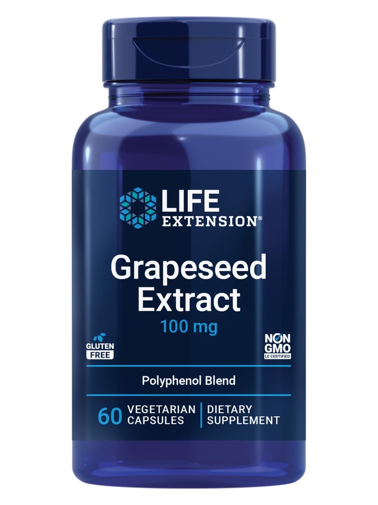 Estratto di semi d'uva, vitamina C, calcio, resveratrolo, polifenoli, salute cardiovascolare, protezione antiossidante, senza glutine, non OGM, vegetariano, 60 capsule