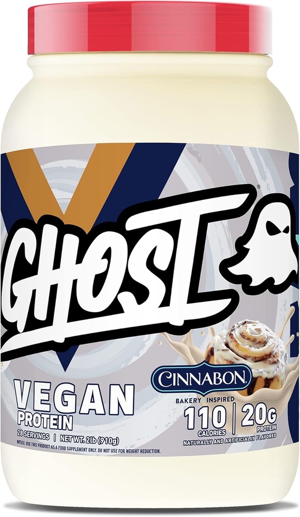 GHOST Vegan Protein Powder, Cinnabon - 2lb, 20g di Proteine - Pea Basata vegetale & Organic Pumpkin Protein --Post Workout & Nutrition Shakes, Smoothies, & Baking - Soy & Gluten-Free