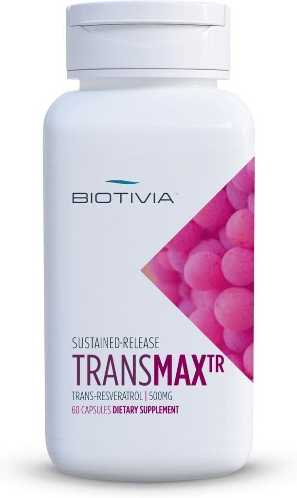 Transmax Time Release. 500mg di Trans-resveratrolo + Polydatin per Più Bio-Availability. Alta potenza. 100% vegetariano. Prodotto Premium Resveratrolo. Scelta del medico. 60 compresse.