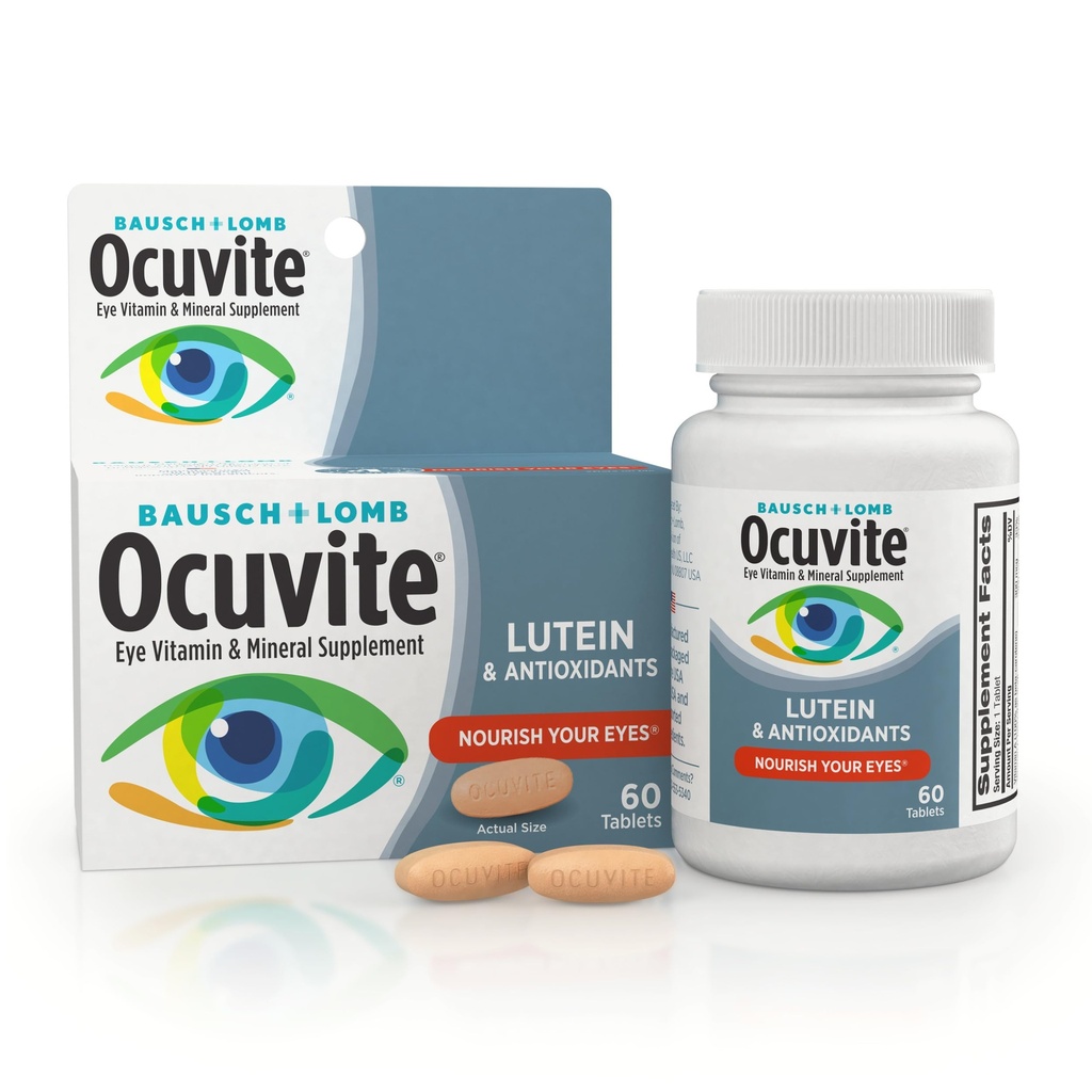 Ocuvite Vitamina & Mineral Supplemento, Lutein & Antiossidante Vitamine A, C & E, Zinco per la salute e il supporto degli occhi, Vitamine per gli occhi, 60 compresse