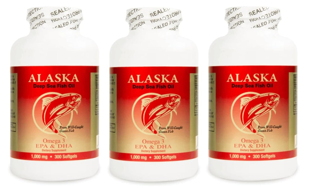 3 X 300 Alaska Deep Sea Omega-3 Fish Oil =900Caps, EPA/DHA, FRESH , Nuovo prodotto buono!