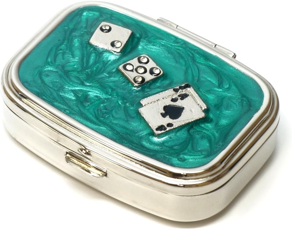 9338 Rettangolare Piccolo Pillo Box Organizer Aqua Green Silver Poker & Dice Donna Travel Pill Case Purse Pocket Container Daily Portable Medicine Vitamin Box Medicine Supplemento Mini Storage
