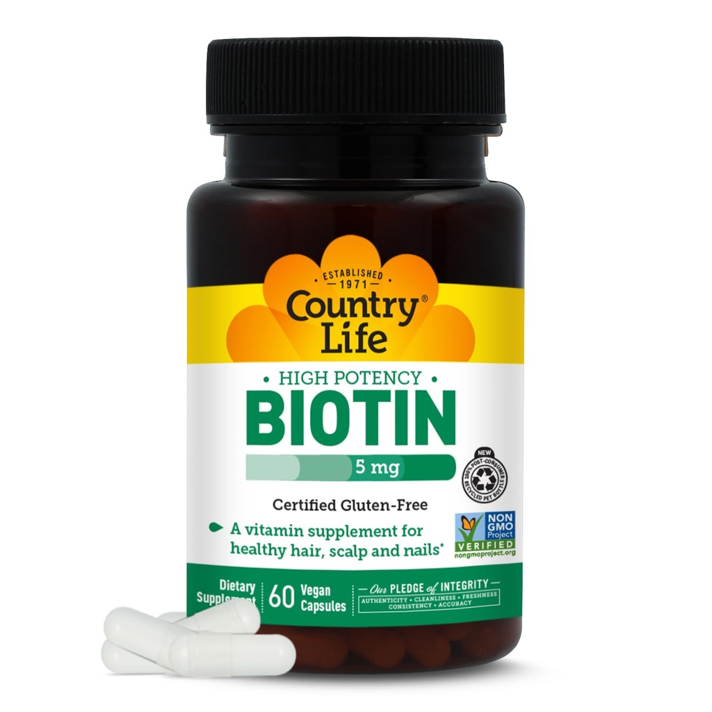 Country Life - Biotina ad alta potenza, 5 mg - 60 capsule vegane