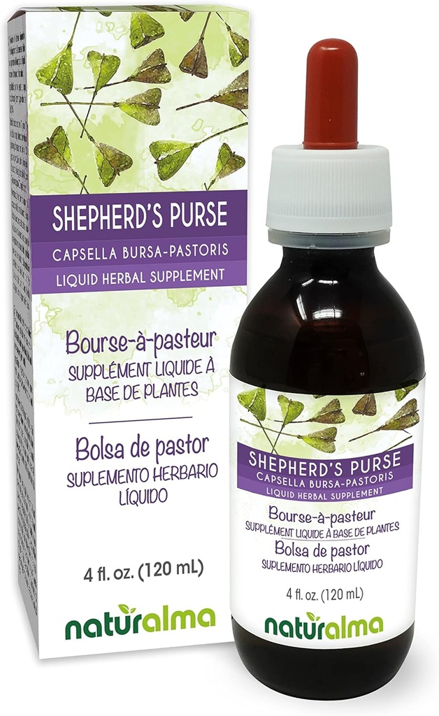 Naturalma Shepherd's Purse (Capsella Bursa-pastoris) erba Alcol-Free Tincture - 4 fl oz Liquid Extract in Drops - Herbal Supplement - Vegan