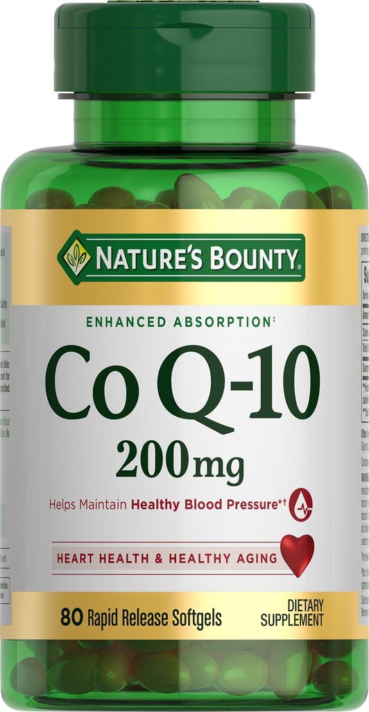 Natura Bounty CoQ10, Supporta la salute del cuore, Integratore alimentare, 200 mg, 80 Softgels rilascio rapido