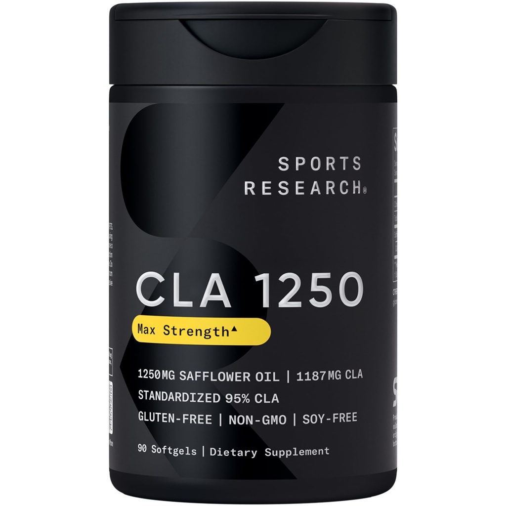Ricerca sportiva CLA - 1250mg con acido linoleico coniugato attivo per gli uomini e le donne | Non OGM, Soia & Gluten Free - 95% (90 Softgels)