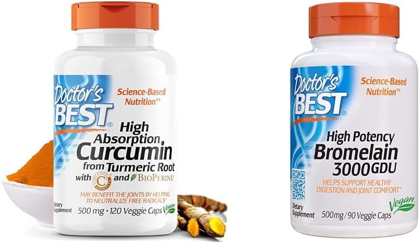 Dr. BEST DRB-00107 Curcumina ad alto assorbimento da Radice Turmerica con C3 Complex & BioPerine 500mg & 3000 GDU Bromelain Integratori enzimi proteolitici, Supporta la digestione sana