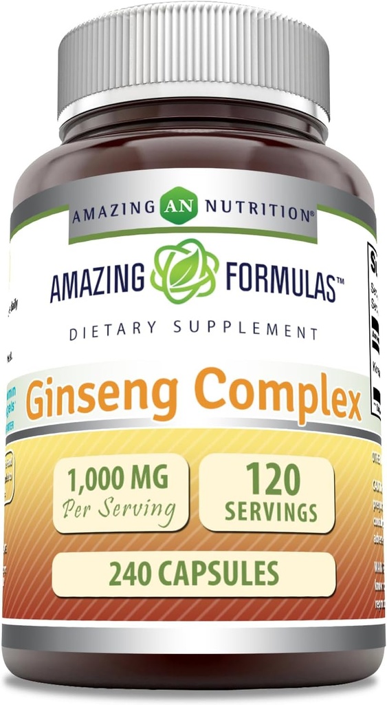 Incredibile Formulas Ginseng Complex - 1000 Mg Per Serving, Capsules (Non OGM, Senza glutine) Supporta il sistema immunitario sano - Supporta la produzione di energia - Boosts Alertness mentale. (240 Conte)