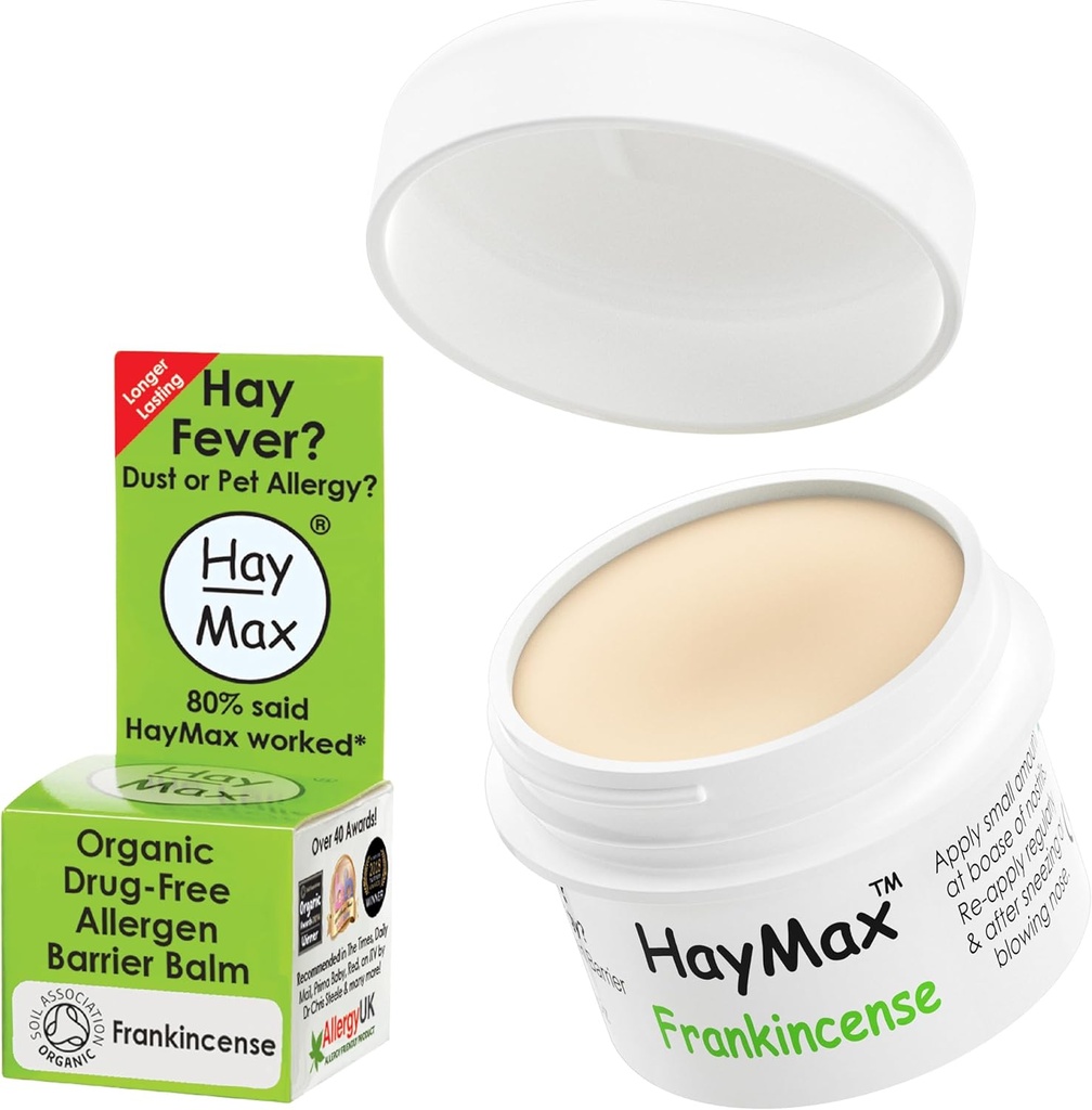 HayMax Allergeni Barrier Balm - Frankincense 0.17 fl oz - Organic, Natural & Non-Drowsy Hay Fever & Allergy Relief Balm - Blocchi Polline e Allergeni Particles - Grande per adulti, bambini e donne incinte