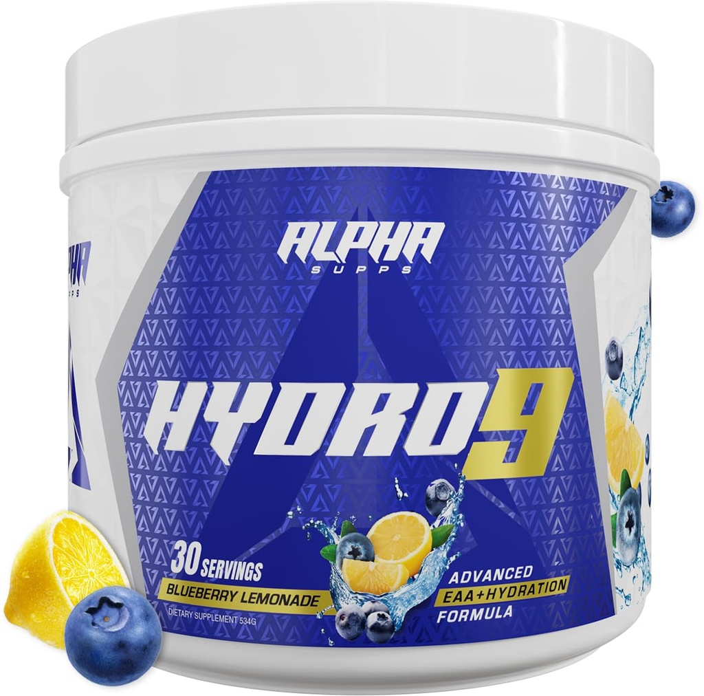 Alpha Supps Hydro 9 Aminoacidi | EAA + Formula di idratazione | Polvere di aminoacidi essenziali con BCAAs & Electrolytes 30 Servings - Blueberry Lemonade