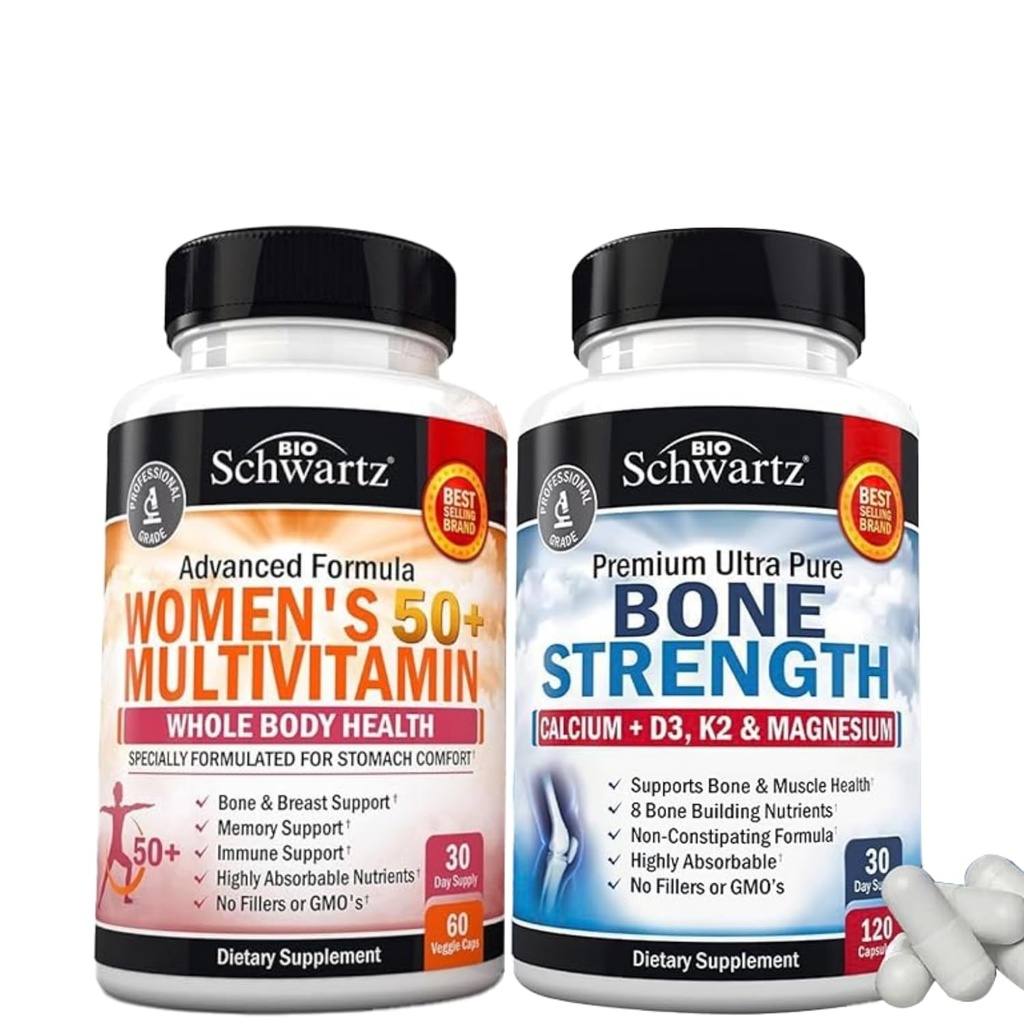 BioSchwartz Daily Multivitamin per le donne 50 e oltre (1 mese di fornitura) Plus Bone Strength Mineral Supplement con calcio e magnesio (1 mese di fornitura)
