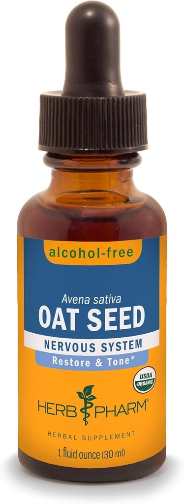 Herb Pharm Certificata Organic Alcohol-Free Oat Seed Glycerite per Nervous System Support - 1 Fl Oz (Pack of 1)