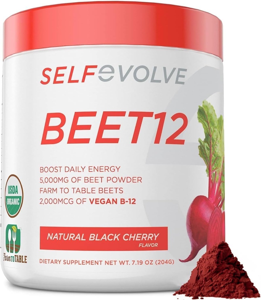Polvere di radice di barbabietola Organic 5000mg con vitamina B12 (metilcobalamin) e Trace Minerali in Natural Black Cherry Flavor, 0g Aggiunto Zucchero – Vegan Dietary Supplement (30 Serve)