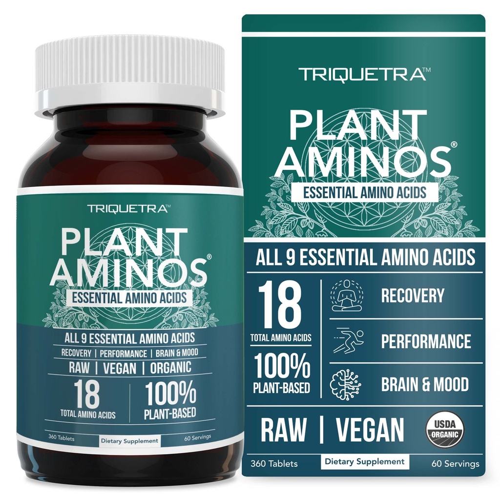 Integratore di aminoacidi essenziali organici (EAAs) & BCAA - 100% vegetale-based Raw, Vegan - Tutti 9 aminoacidi essenziali con 18 aminoacidi totali (360 compresse)