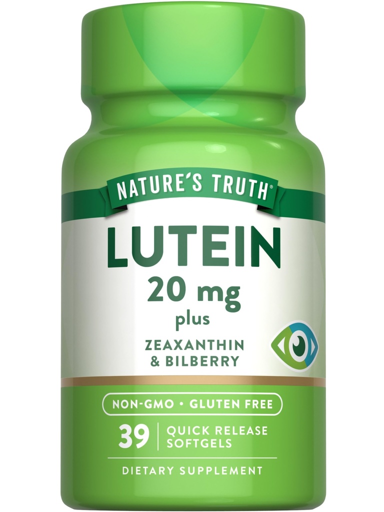 La verità della natura Lutein e Zeaxanthin | 20 mg | 39 Softgels | con Bilberry | Non-GMO & Gluten Supplemento gratuito