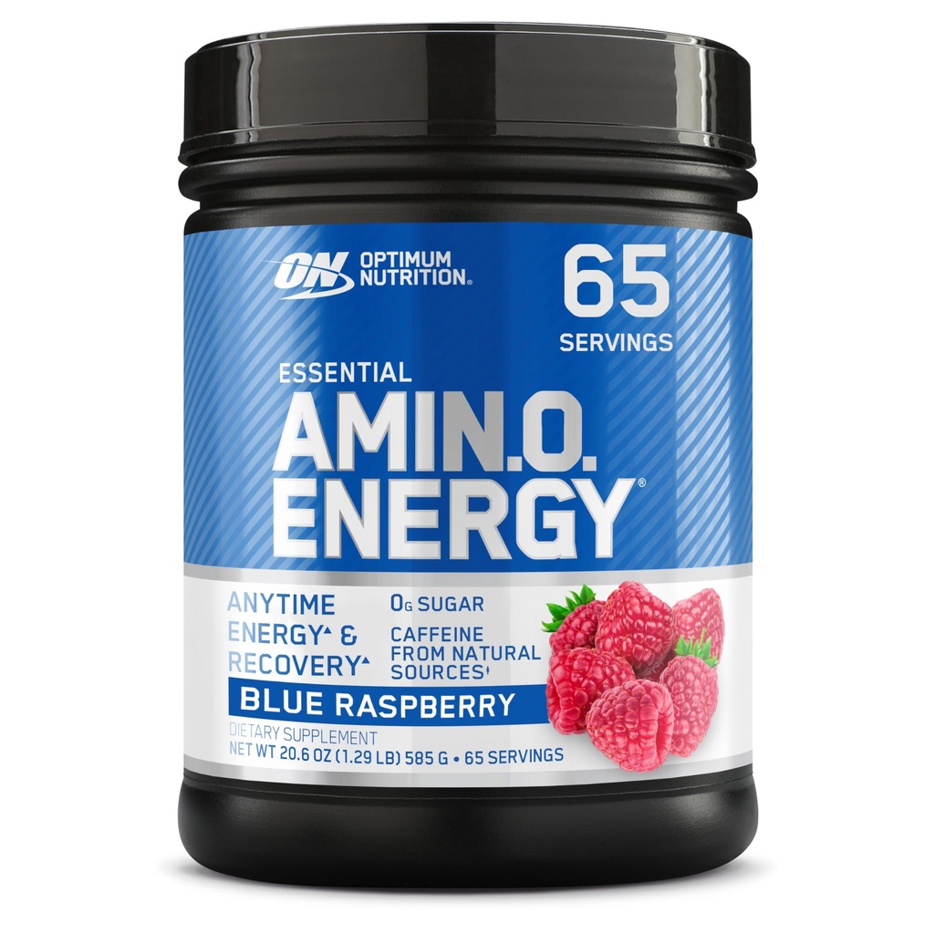 Optimum Nutrition Amino Energy - Pre allenamento con tè verde, BCAA, aminoacidi, Keto Friendly, Estratto di caffè verde, Energy Powder - Blue Raspberry, 65 Servings (Packaging May Vary)