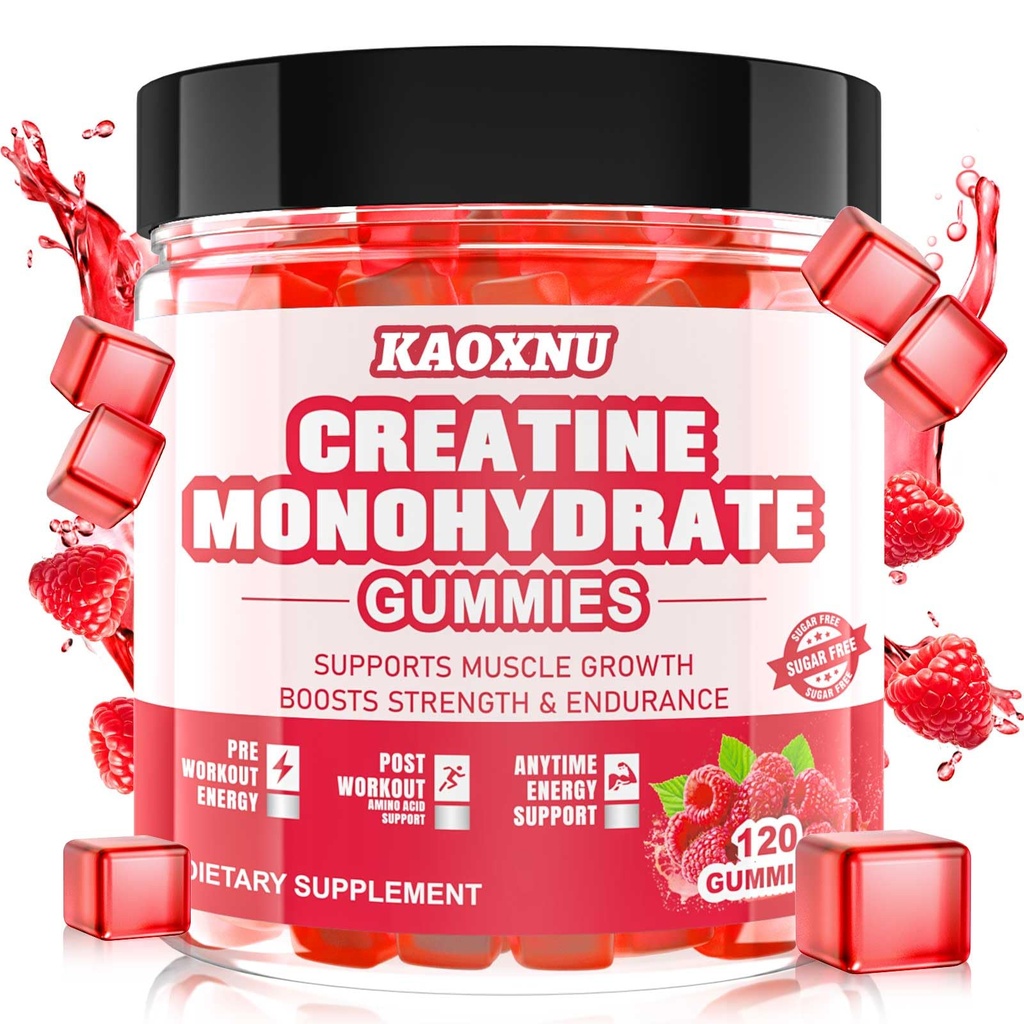Creatina Monoidrato Gummies per Uomini & Donne 120 CT - 5000mg di Creatina Monoidrato per Serve - Zucchero Free Chewable Creatina per Forza Muscolare, Muscle Builder, Energy Boost (Raspberry Flavor)