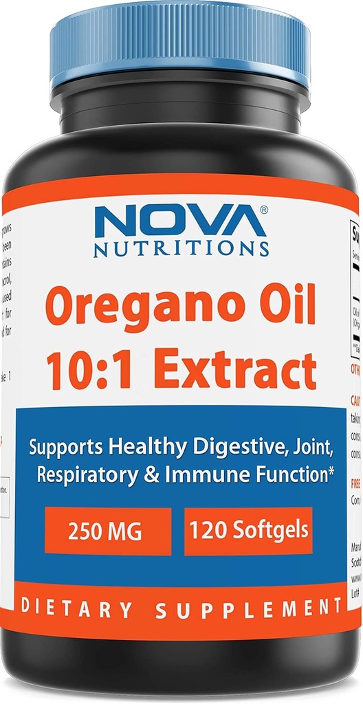Olio di origano 250 mg 10:1 Estratto - Non-OGM & Gluten Free - Olio di origano pillole - Supporto immunitario - 120 Softgels