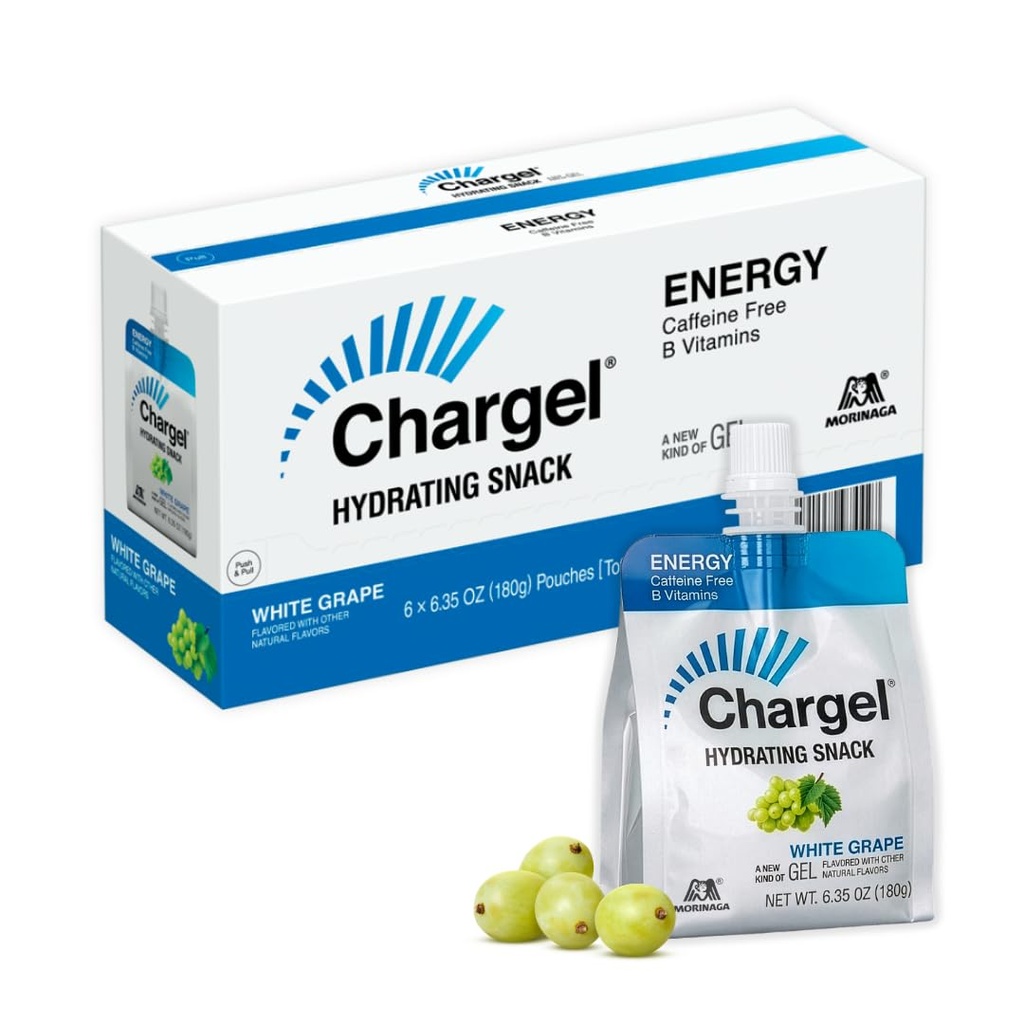 Chargel White Grape, Caffeina-Free Energy Gel Running, Biking, Allenamento, Escursionismo Essentials per Donne & Uomini, Regali per Runners - Carbs Vitamins, Gluten Free - Confezione da 6 Gel - 6.35oz Ogni