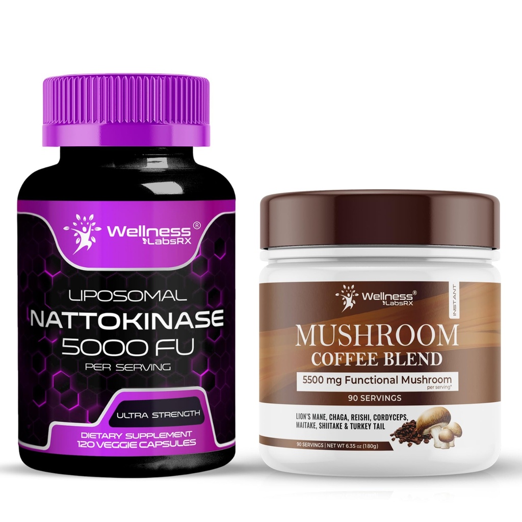 WELLNESS LABSRX Nattokinase Supplemento Capsule 5000 FU - Mushroom Coffee Blend