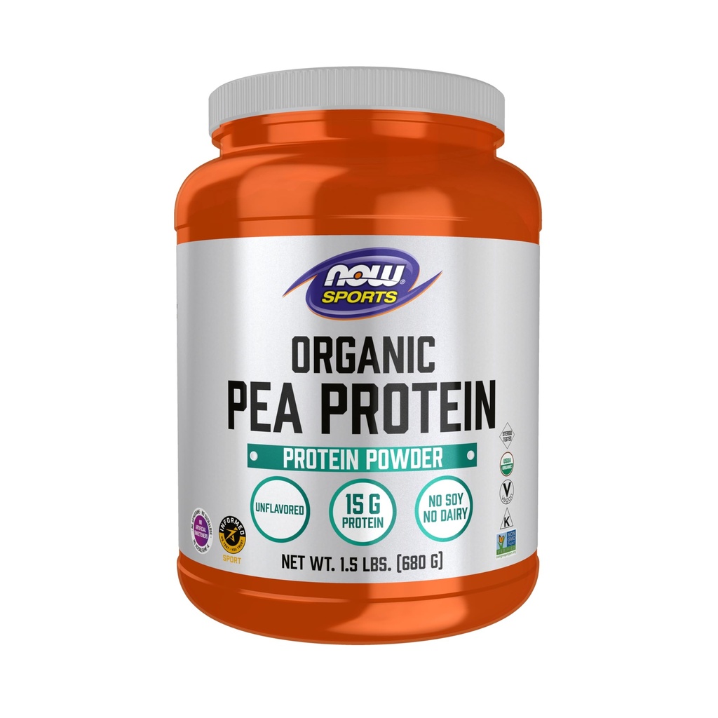NOW Alimenti Nutrizione sportiva, Proteina di Pea Organica certificata 15 Grammi, Polvere non aromatizzata, 1.5-Pound