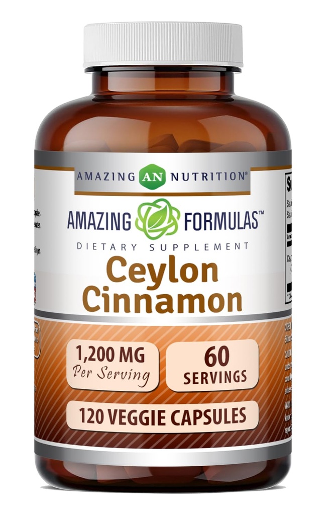 Incredibile Formulas Ceylon Cinnamon 1200 Mg | Capsule Vegetariani | Non OGM | Gluten-Free | Made in USA (1 Pack | 120 Count)
