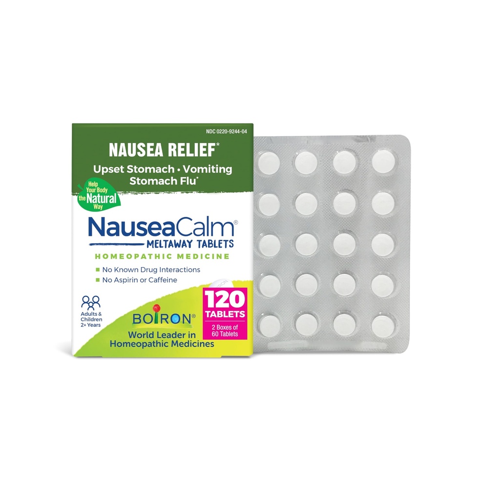 Boiron NauseaCalm Relief per Upset Stomach, Nausea e Vomiting A causa di Stomach Flu, Overindulgence, o Motion Sickness - Non-Drowsy - 120 Conte (2 Confezione di 60)