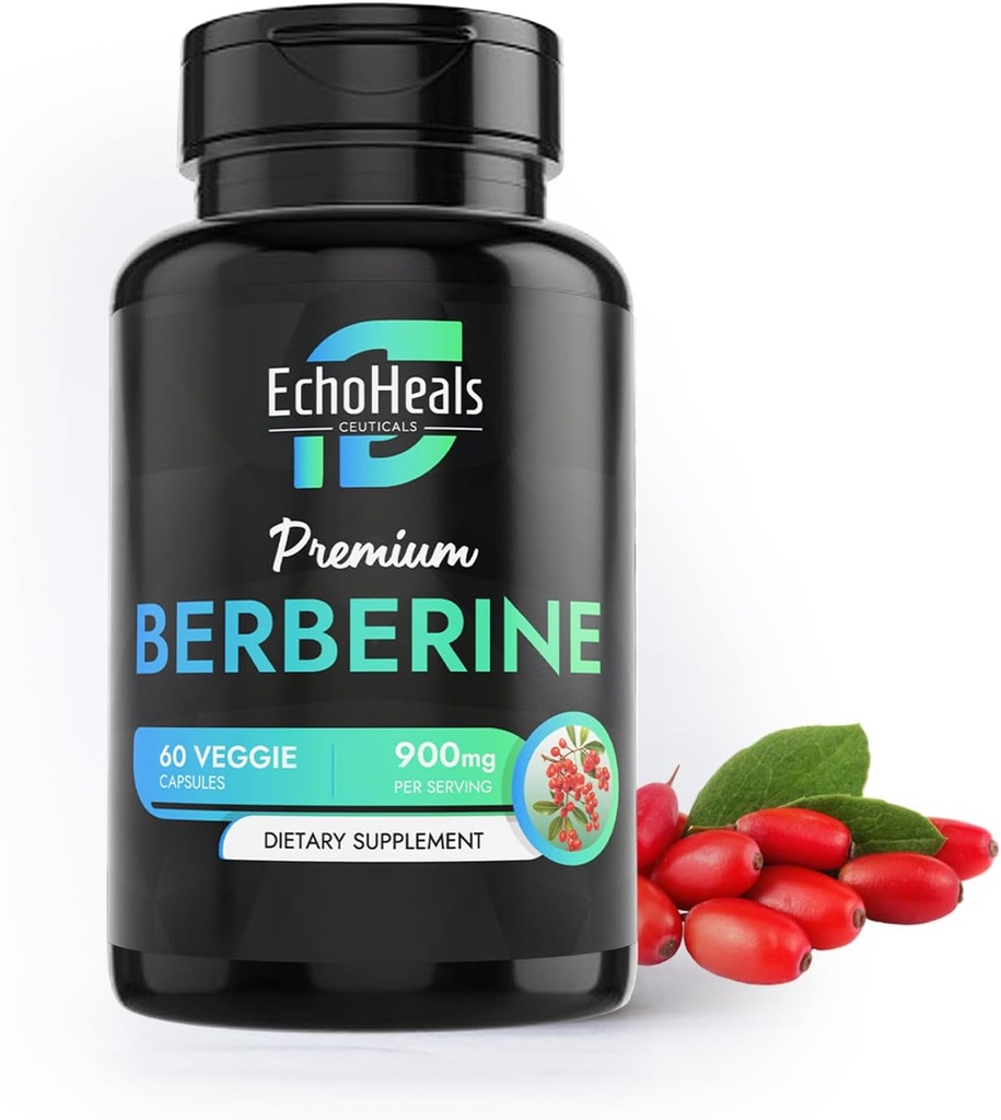 Integratore di Berberina - pianta naturale Basato con cannella di Ceylon, curcuma, Piperina, Vitamine B6, C, D - Vegan-Friendly - 60 Caps vegetali, 900mg.