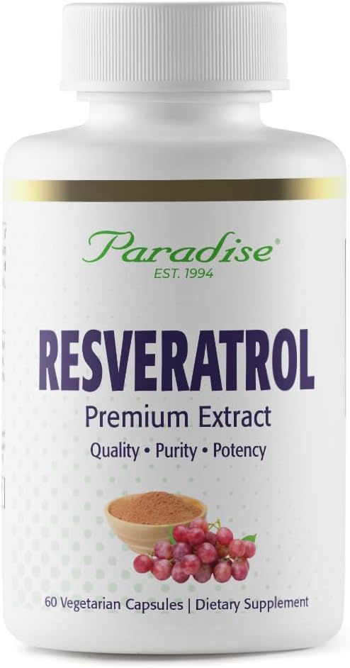 Paradise Herbs Resveratrolo, Antiossidante, Super Potente, Ultra Pure, Vegan, Non OGM, Gluten Free, 60 capsule vegetariane