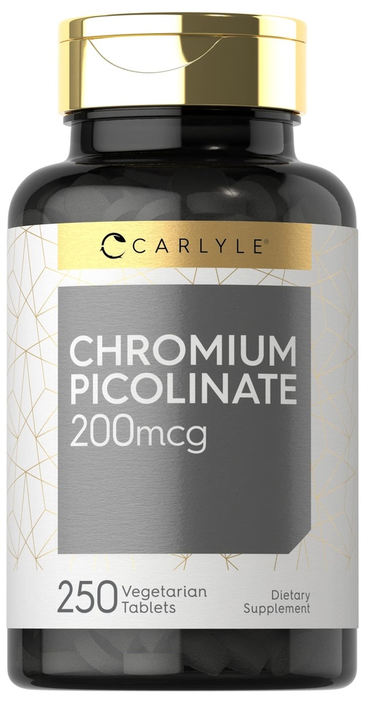 Carlyle Chromium Picolinate 200mcg | 250 compresse vegetariane | Alto assorbimento | Non OGM, Gluten Supplemento gratuito