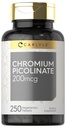 Carlyle Chromium Picolinate 200mcg | 250 compresse vegetariane | Alto assorbimento | Non OGM, Gluten Supplemento gratuito