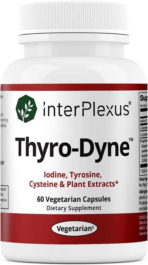 InterPlexus Thyro-Dyne - Iodine, tirosina e estratti vegetali per il supporto tiroide- Gluten Free, Dairy Free, Soy Free - 60 Capsule (30 Serve)