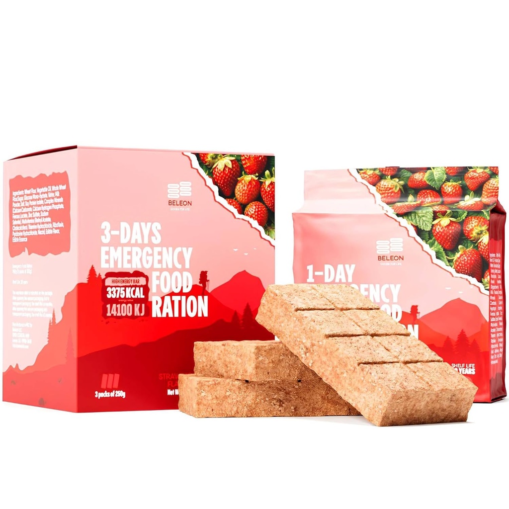 Alimentazione alimentare di emergenza 3 giorni 72 ore Strawberry Biscuit Bars MRE Pasti militari 2024 Kit di sopravvivenza - 20 anni Shelf Life Camping Escursioni