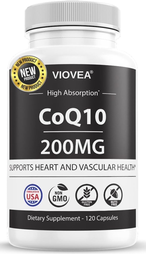 CoQ10 - Made in USA, 120 capsule, 200 mg (4 mesi di alimentazione), Ultra High Absorption Coenzyme Q10 Supplemento - Antiossidante per cuore, Salute Vascolare e Boost di energia