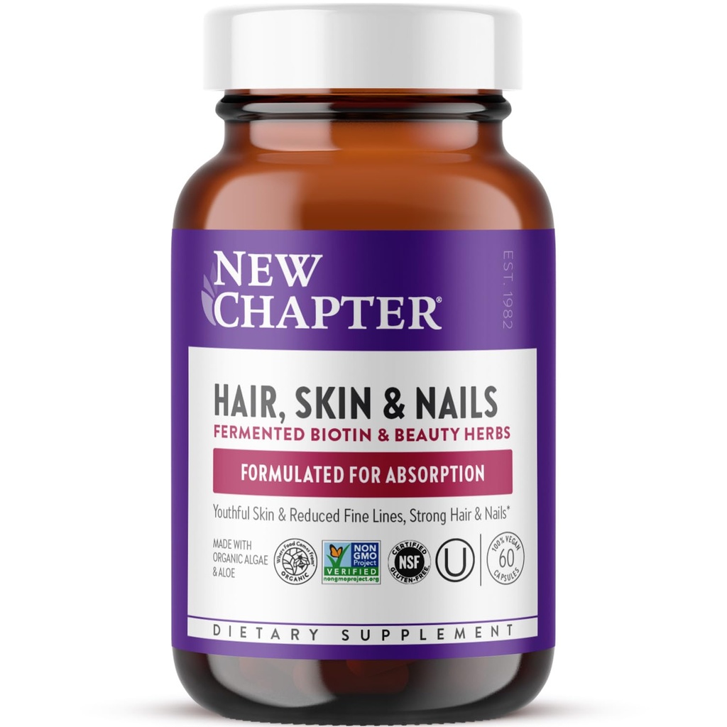 Nuovo Capitolo Biotin Supplemento, Vegan Hair Skin e Vitamine Unghie con Biotina Fermentata + Astaxantina - 60 Conte