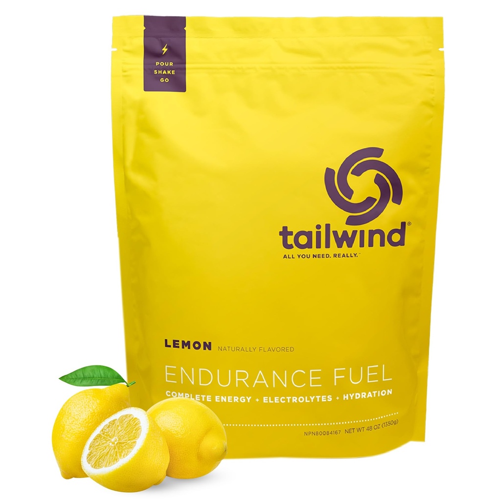 Tailwind Nutrition Endurance Fuel, Carbohydrate & Electrolyte Sports Drink Mix Powder, Gluten-Free, Vegan, Lemon, 50 Serve