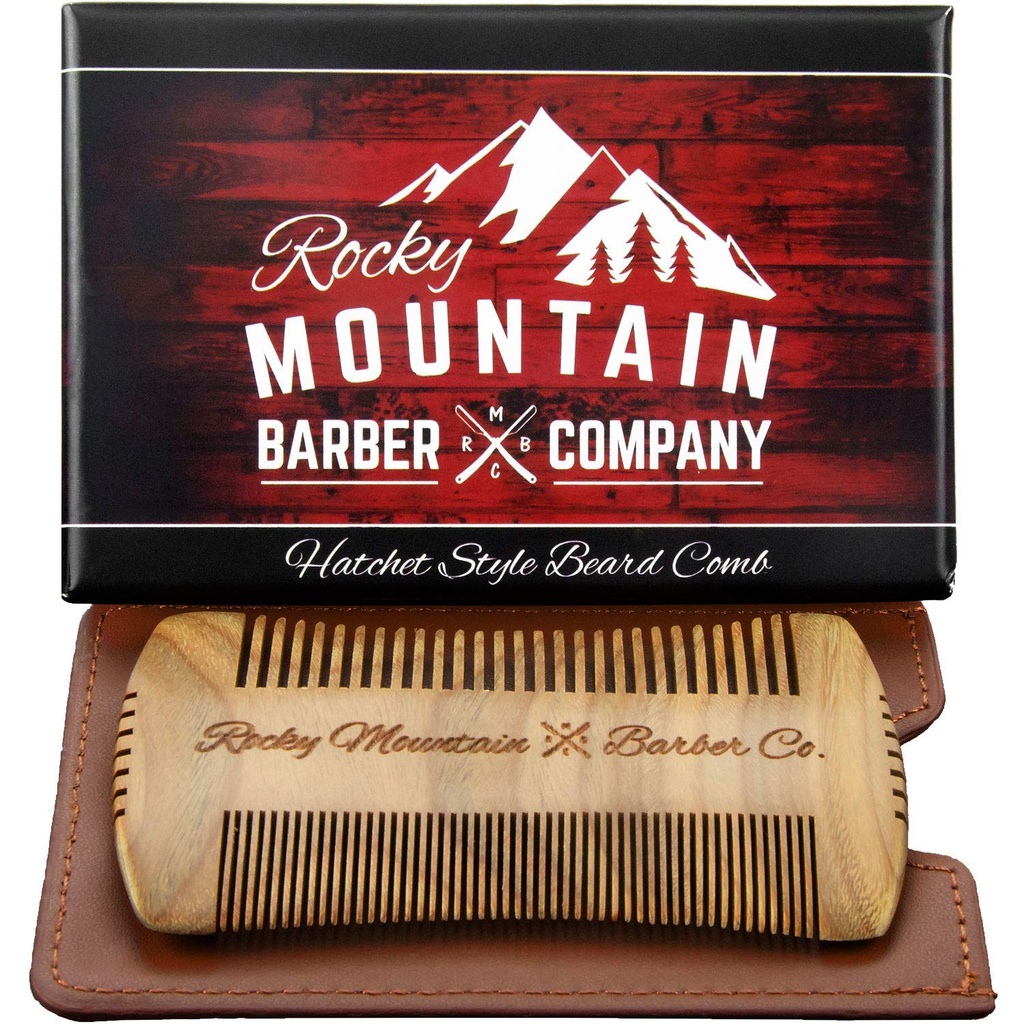 Cuscinetto Petto - Sandalo Stile di Hatchet naturale per capelli - Anti-Static & No Snag, Spazzola di contorno di denti larga e fine fatta a mano Migliore per Beard & Moustache con custodia Pouch