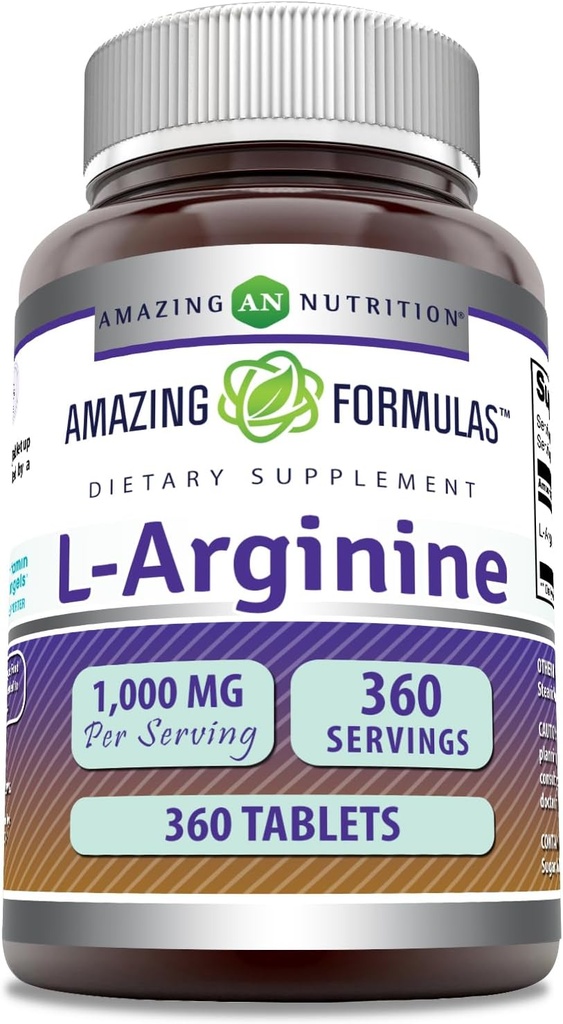 Incredibile Formulas L-Arginina Supplemento | 1000 Mg Per Serving | Compresse | Aminoacido Supplemento per donne & uomini | Non-GMO | Gluten Free | Made in USA (360 Count)