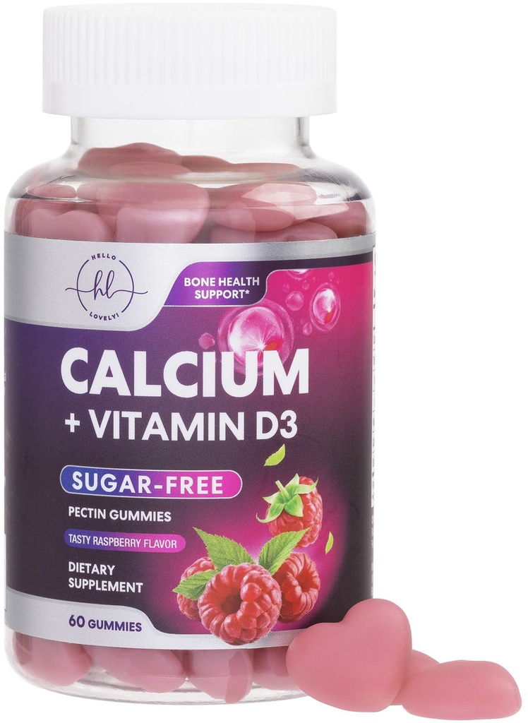 Calcium Supplementi per le donne - Zucchero Gratuito Calcium Gummies con Vitamina D3 per Bone Forza, Teeth & Immune Assistenza sanitaria, Cuciture naturali per le donne & uomini - Raspberry Flavored & Non-GMO - 60 Gummies