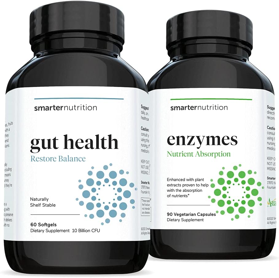 Smarter Gut Health Probiotics - Superior Digestive & Immune Support + Smarter Nutrition Enzymes - Aiuti digestivi giornalieri con 16 diversi enzimi naturali