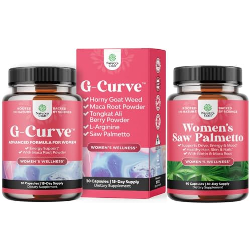 Bundle di G Curve Arrapato Goat Weed per le donne per migliorare l'efficienza energetica del mood e Palmetto di sega ad alta resistenza per le donne 500mg - DHT Blocker - 30-Day Supply - Vitamine per capelli per il supplemento di perdita di capelli