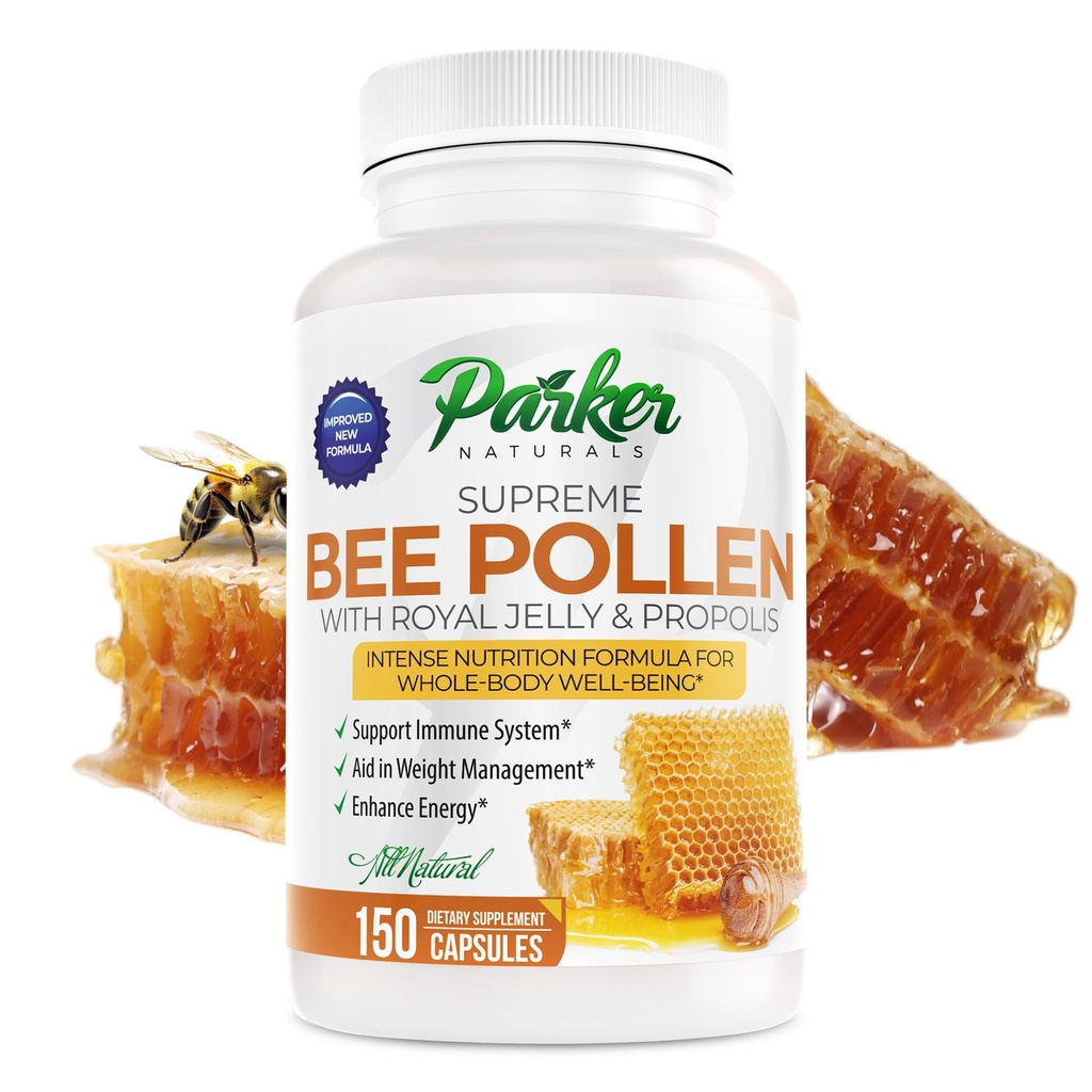 Parker Naturals Supreme Bee Pollen Capsules, 3520 mg Royal Jelly, Bee Pollen e Bee Propolis Capsules, Natural Bee Pollen Supplement per Adulti, 150 Capsule