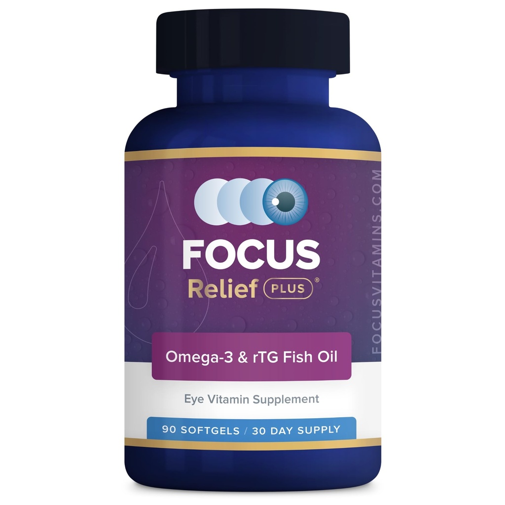 Focus Relief Plus Dry Eye Formula (90 ct. 30 Day Supply) Dry Eye Omega 3 Supplemento - Dry Eye Relief Supplement -Omega 3 Fish Oil for Dry Eye