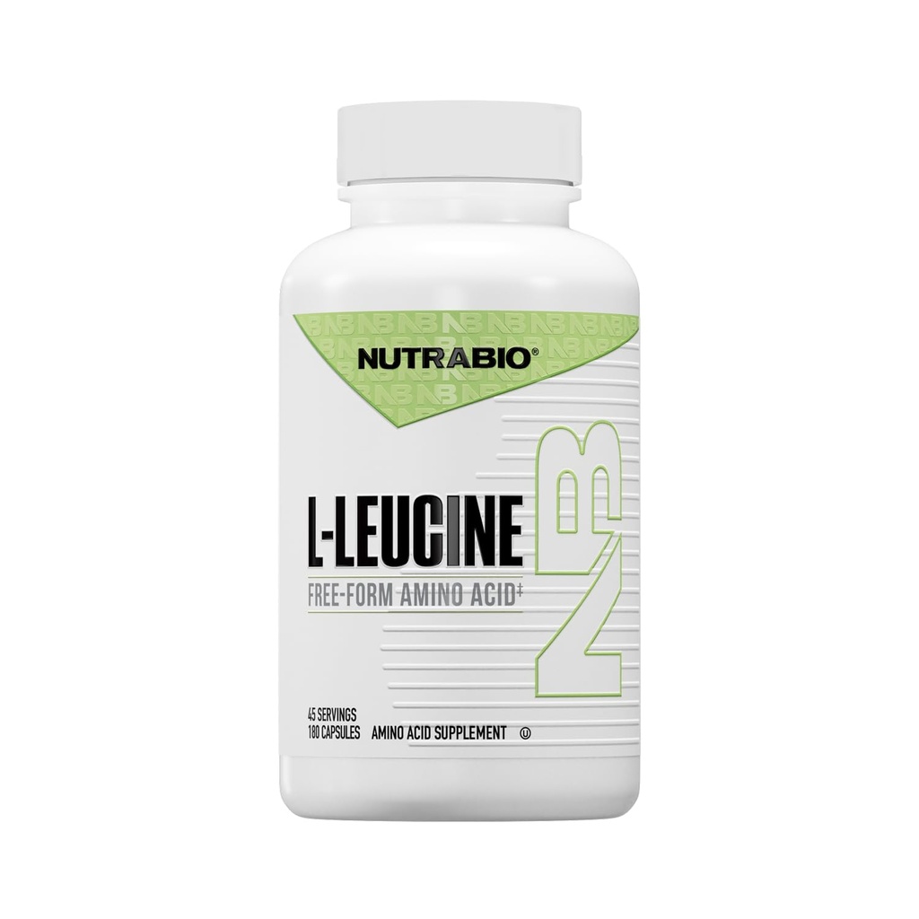 NutraBio L-Leucina Supplemento - Aminoacido ottimale per la crescita e il recupero del muscolo - naturalmente Fermentato Free Form Leucine Aminoacidi Supplement- Vegan, Non-OGM, Gluten Free - 400mg, 180 capsule
