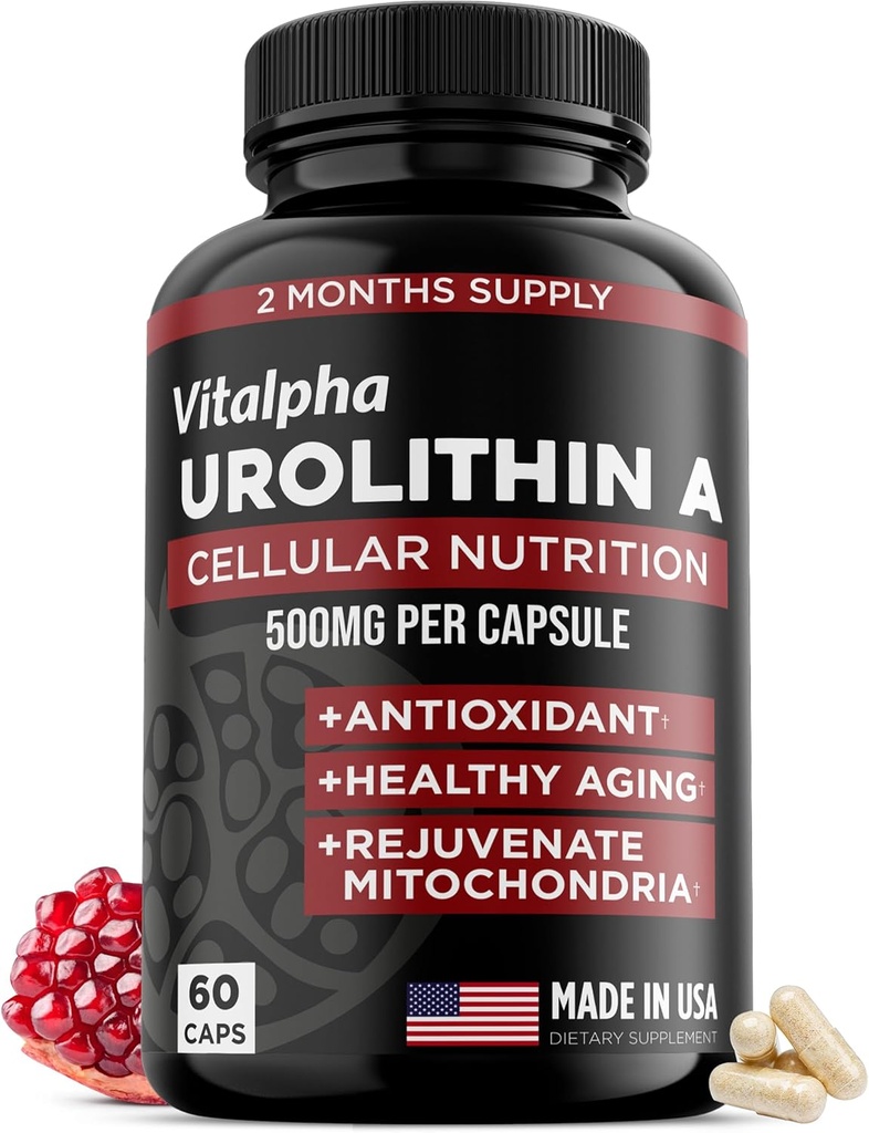 Anti-invecchiamento Urolitina Un supplemento - Pure & Potente Antiossidante Protezione Integratori Mitocondriale - Energia Naturale Boost - Mitocondriale Salute & Cellulare Assistenza per Uomini & Donne - 60 Caps