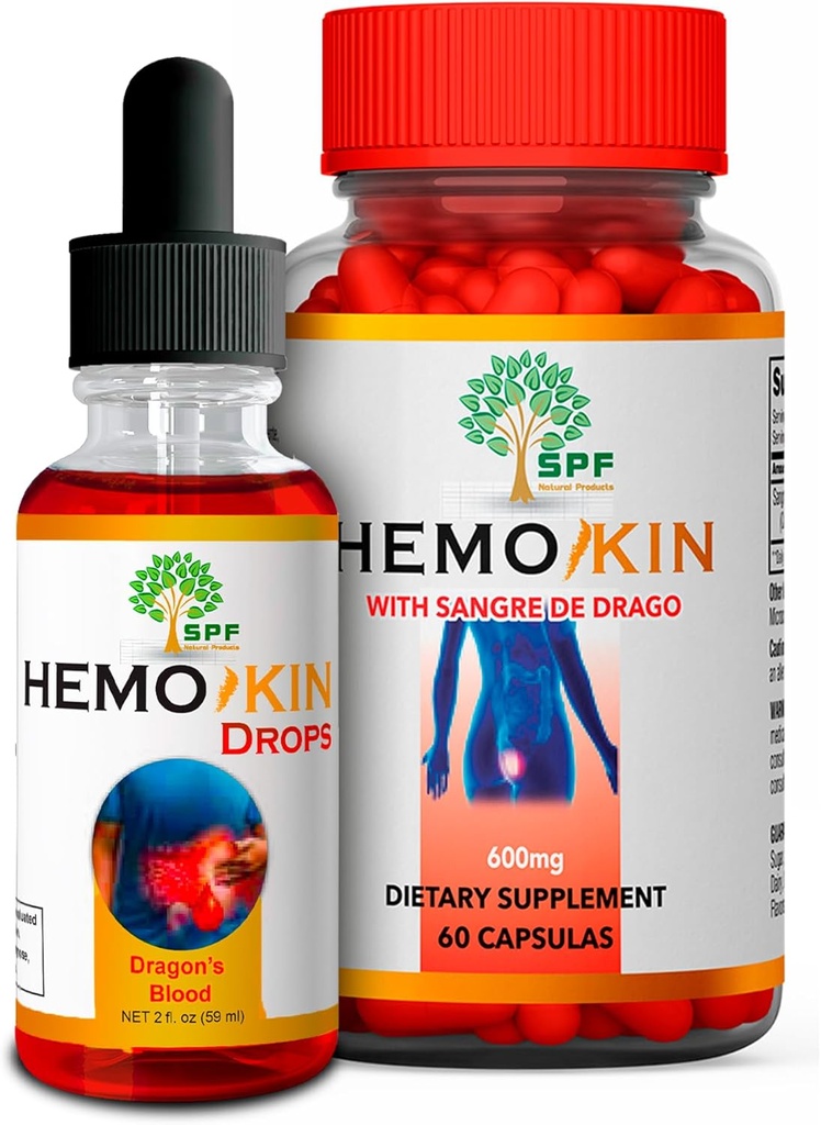 HEMOKIN Capsule & SPF HEMOKIN Gocce con Sangre de Drago | Hemorrhoid, Fissure & Wound Relief | Riduce prurito, gonfiore, dolore