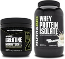 NutraBio Creatina Monoidrato, Unflavored, 150g e Whey Protein Isolate, Unflavored, Supplement Bundle - Muscle Energy, Lean Muscle Growth, Recovery, and Strength