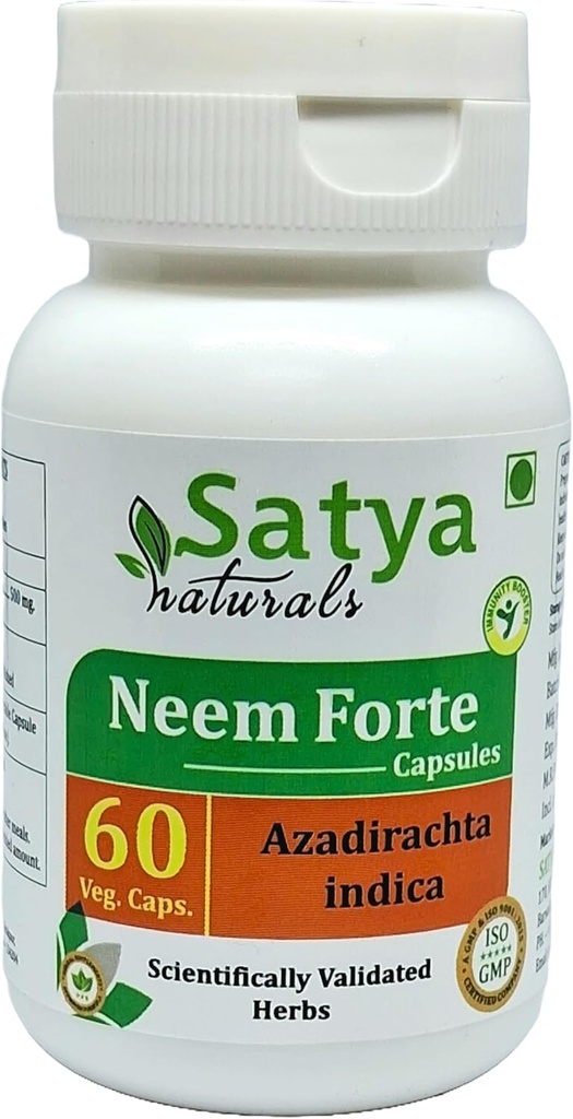 Neem Forte capsule 500 mg. 60 Veg. Capsule | Neem (Azadirachta Indica) Estratto di capsule per gli uomini e le donne | Ayurvedic Herbal Supplement/Rimedies (1 Bottiglia di 60 capsule)