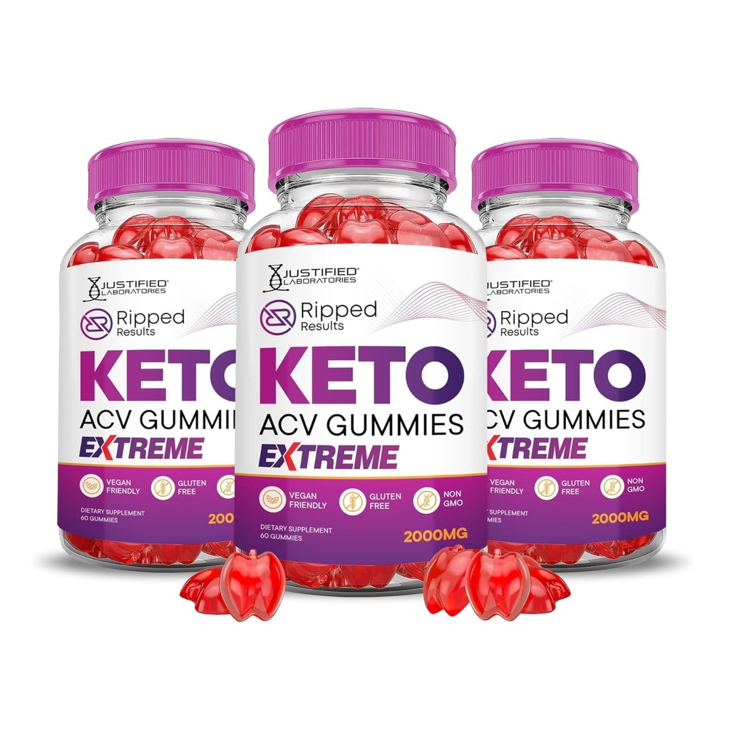 Laboratori giustificati (3 Pack Ripped Results Keto ACV Gummies Extreme 2000MG Ripped Risultati Formulati con succo di barbabietola di melograno Polvere B12 Vegan Non GMO 180